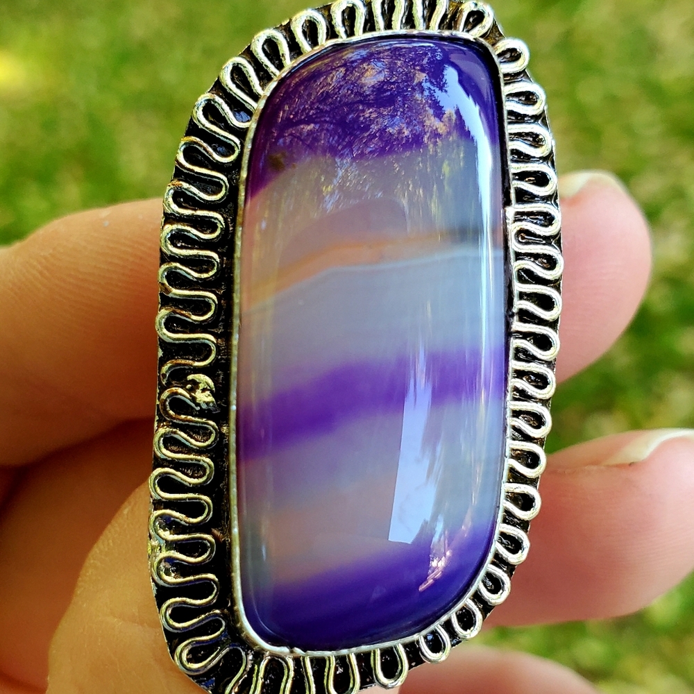 **$15 Sale** New Purple Stripes Agate 925 Silver Ring. - Picture 9 of 10